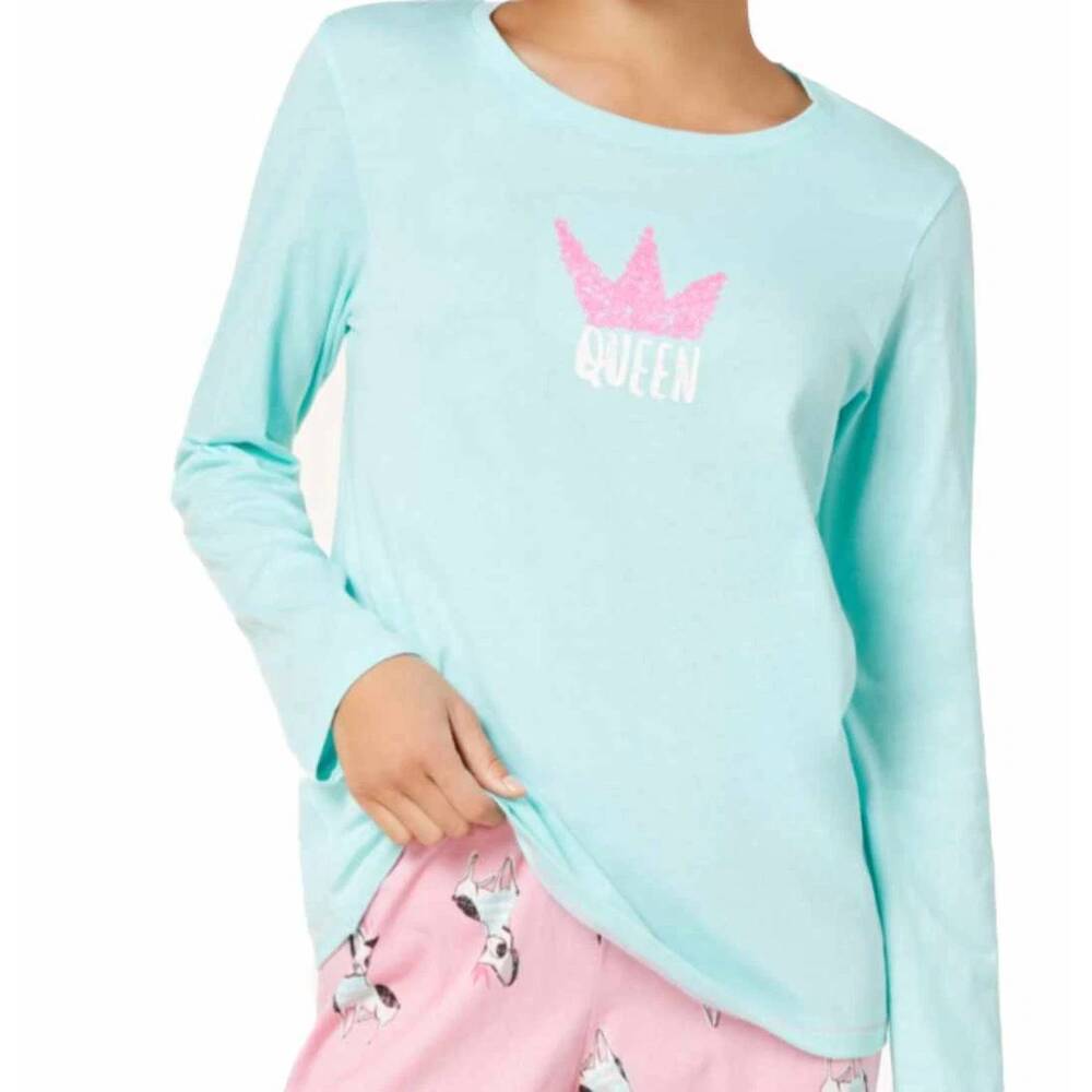 NEW HUE graphic printed pajama top in aruba blue